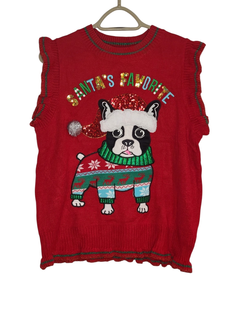 Blizzard Bay Santa's Favorite Dog Boston Terrier Christmas Sweater Vest Small